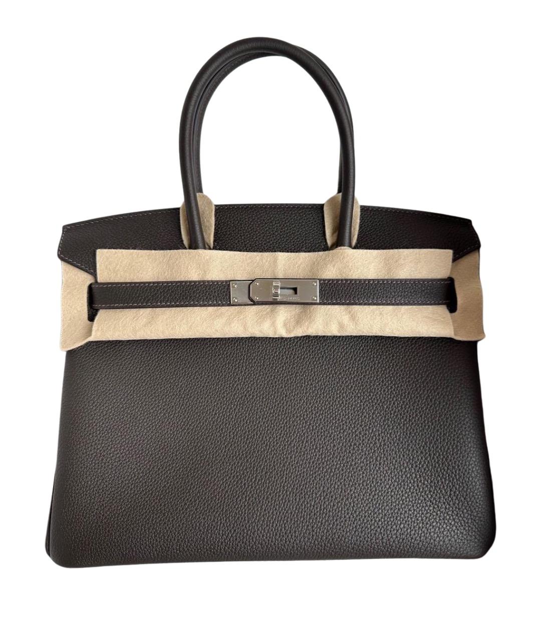 HERMES Коричневая кожаная сумка с короткими ручками, фото 1