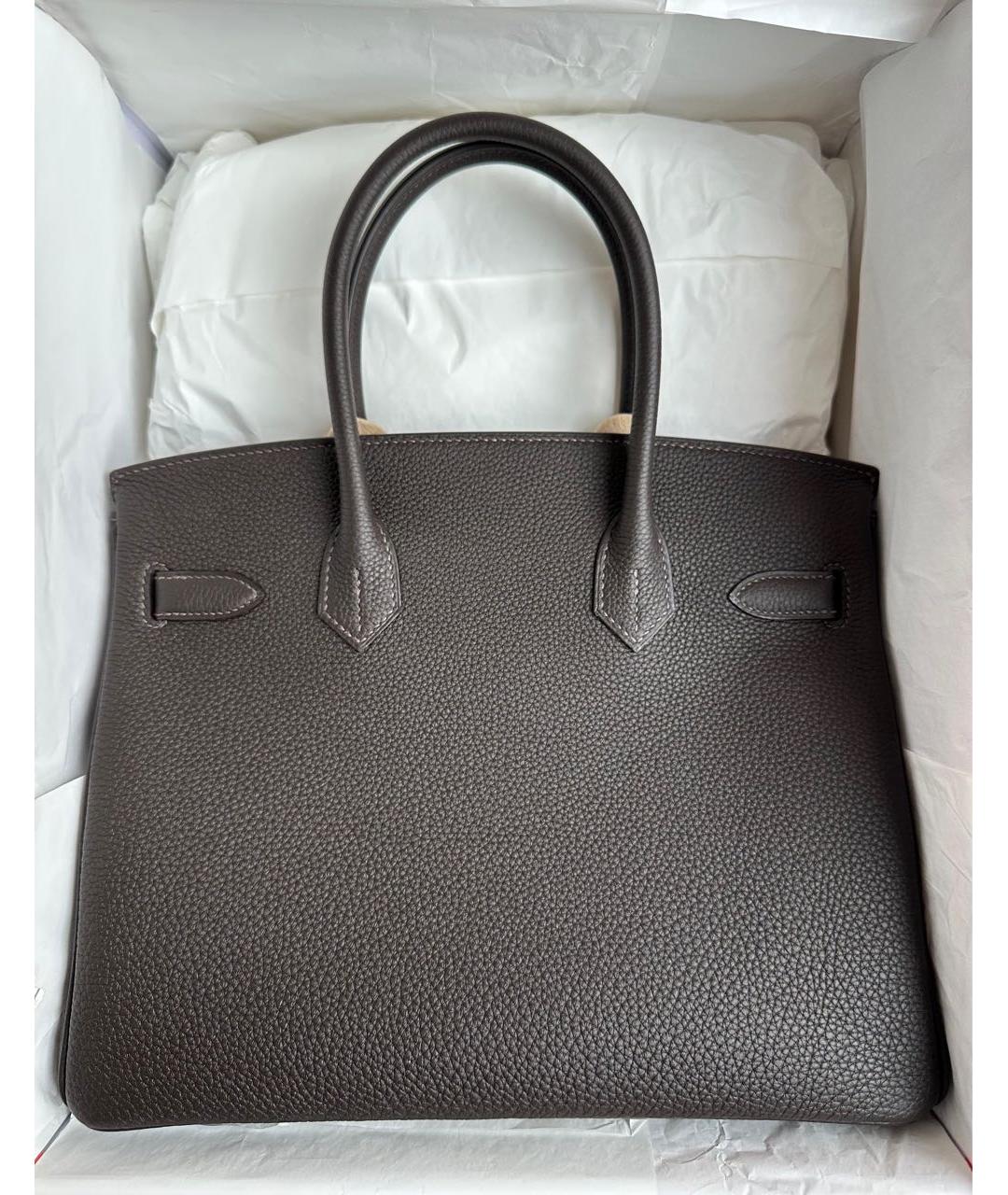 HERMES Коричневая кожаная сумка с короткими ручками, фото 3