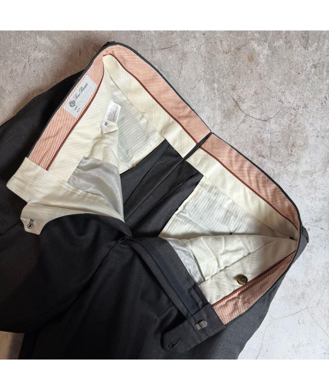 LORO PIANA Антрацитовые шерстяные классические брюки, фото 7