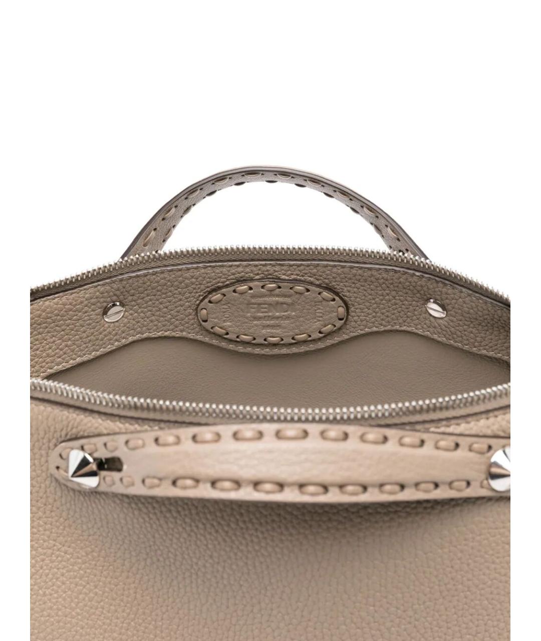 FENDI Бежевая кожаная сумка с короткими ручками, фото 3