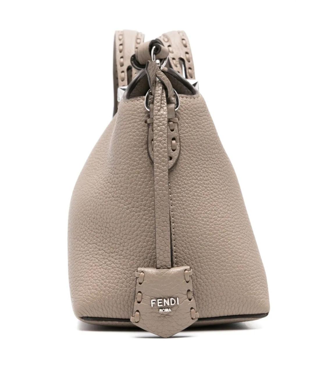 FENDI Бежевая кожаная сумка с короткими ручками, фото 5