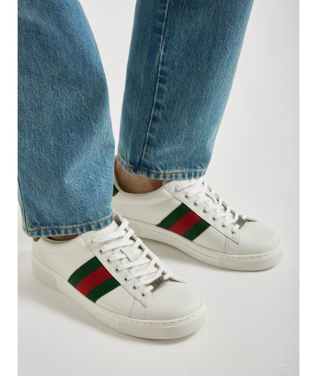 GUCCI Белые кожаные низкие кроссовки / кеды, фото 3