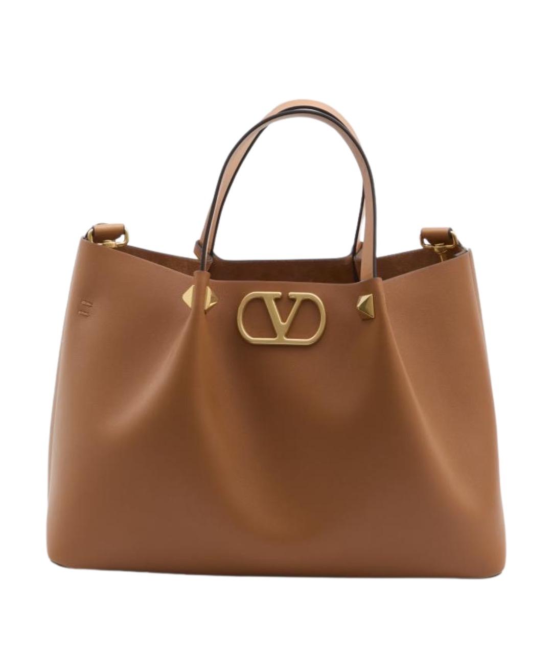 VALENTINO Коричневая кожаная сумка тоут, фото 1