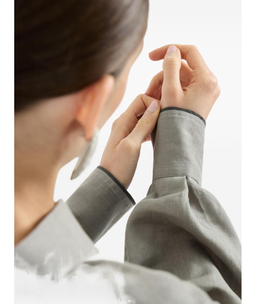 BRUNELLO CUCINELLI Хаки льняная рубашка, фото 4