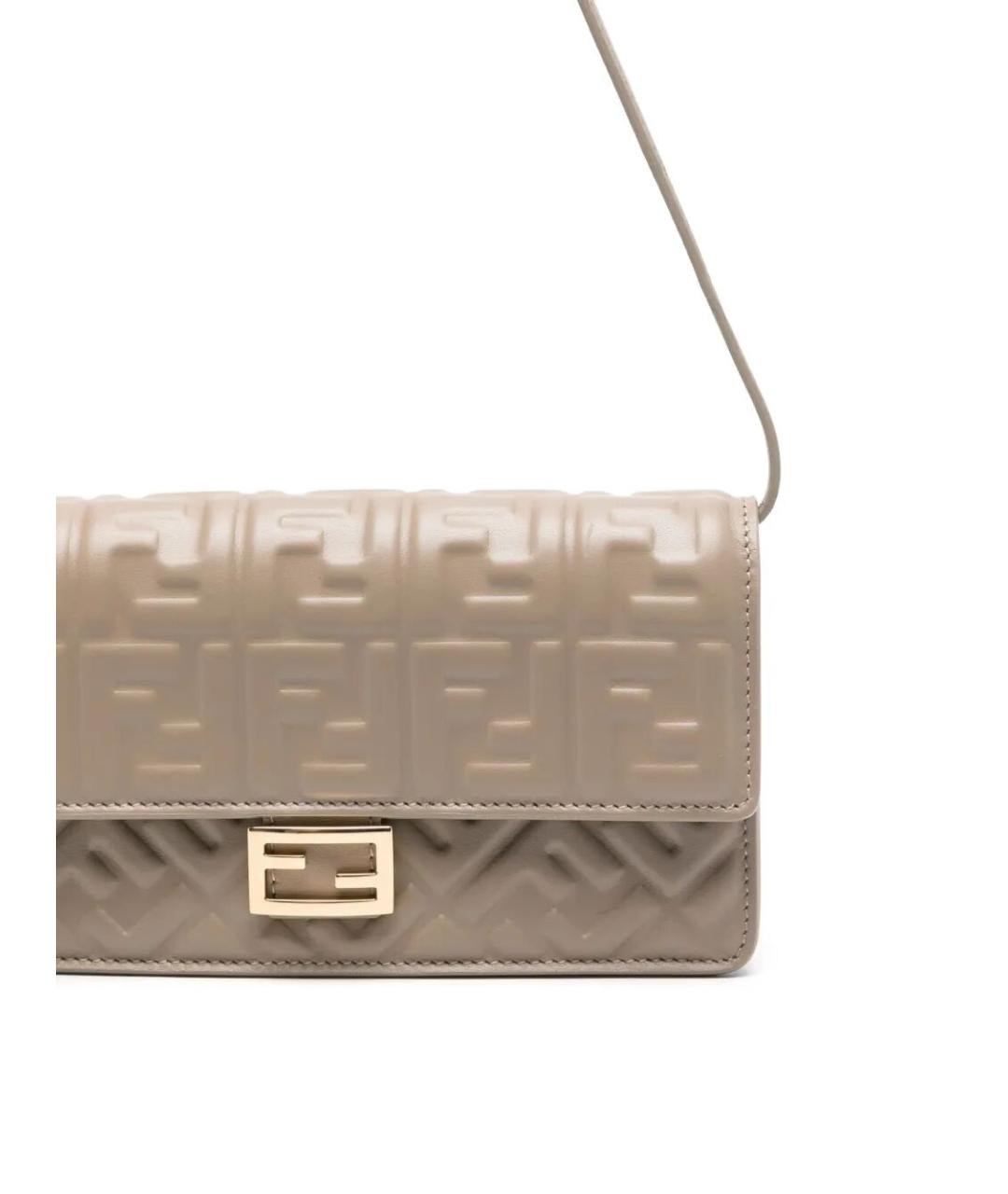 FENDI Бежевая кожаная сумка с короткими ручками, фото 5