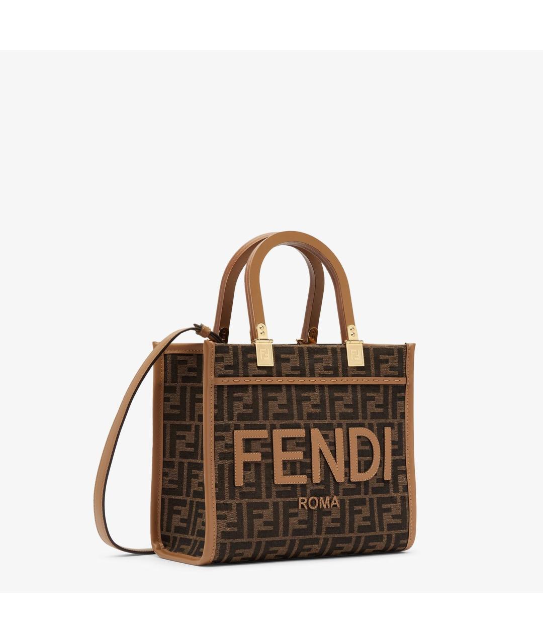FENDI Коричневая тканевая сумка тоут, фото 2