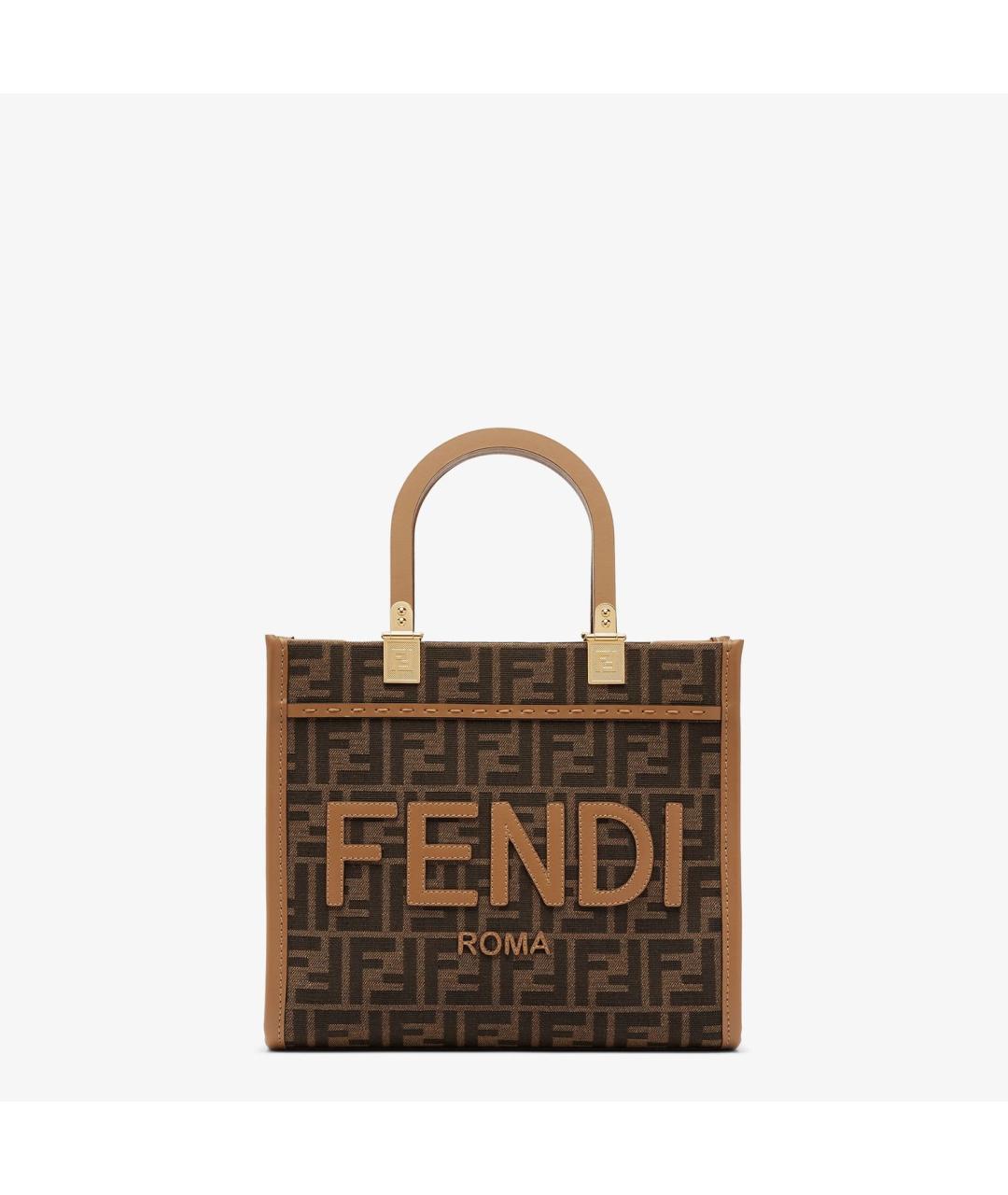 FENDI Коричневая тканевая сумка тоут, фото 6