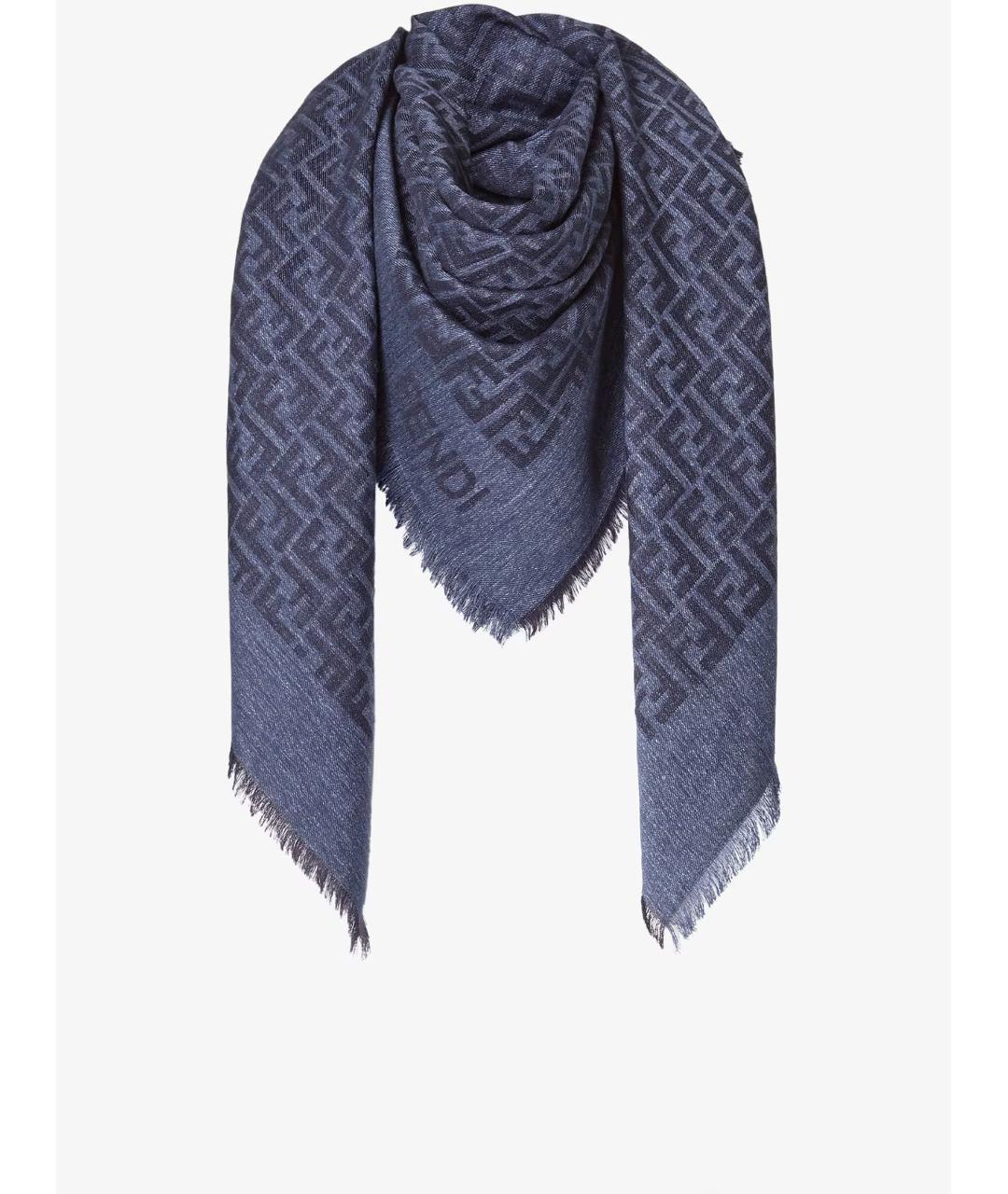 FENDI Синий шерстяной шарф, фото 3