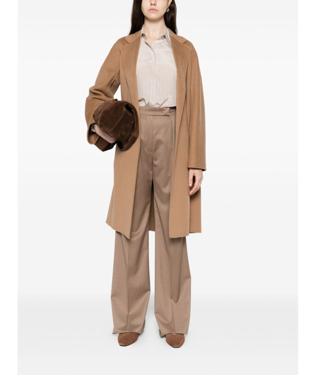 MAX MARA Коричневые шерстяные прямые брюки, фото 2