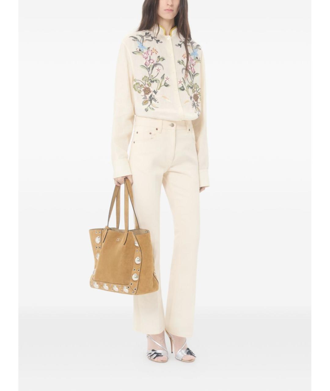 VALENTINO Бежевые хлопковые прямые джинсы, фото 2