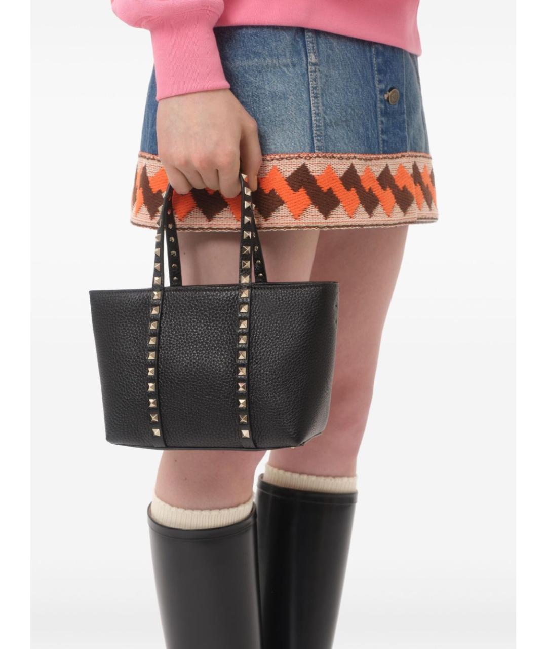 VALENTINO Черная кожаная сумка тоут, фото 5