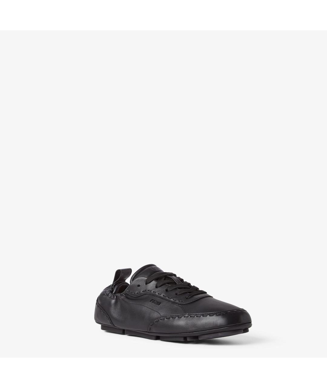 FENDI Черные кожаные низкие кроссовки / кеды, фото 2
