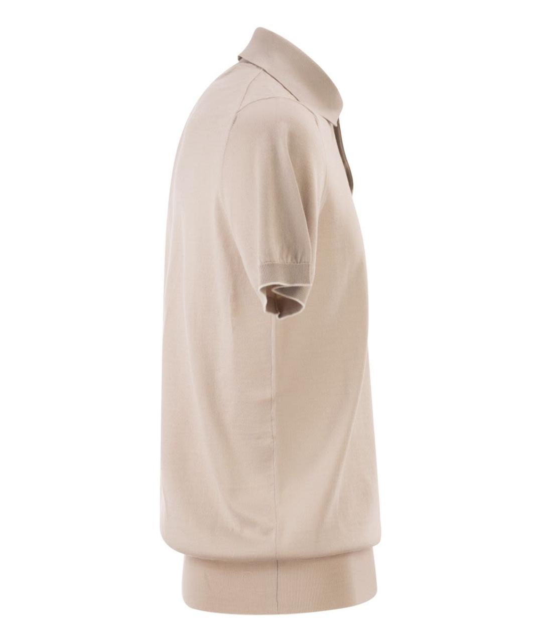 BRUNELLO CUCINELLI Бежевое хлопковое поло с коротким рукавом, фото 3