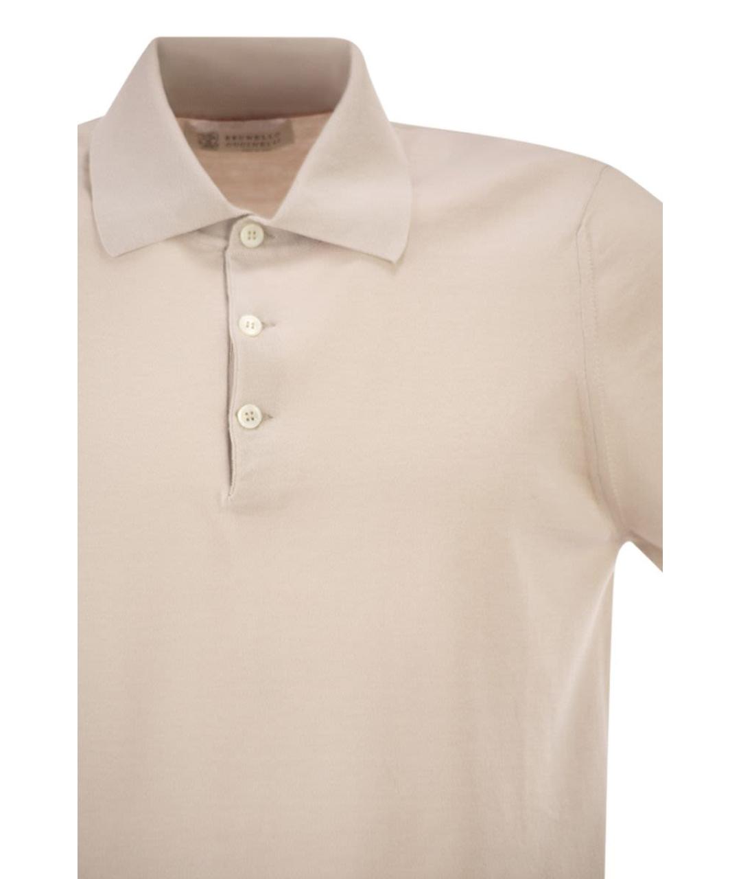 BRUNELLO CUCINELLI Бежевое хлопковое поло с коротким рукавом, фото 4