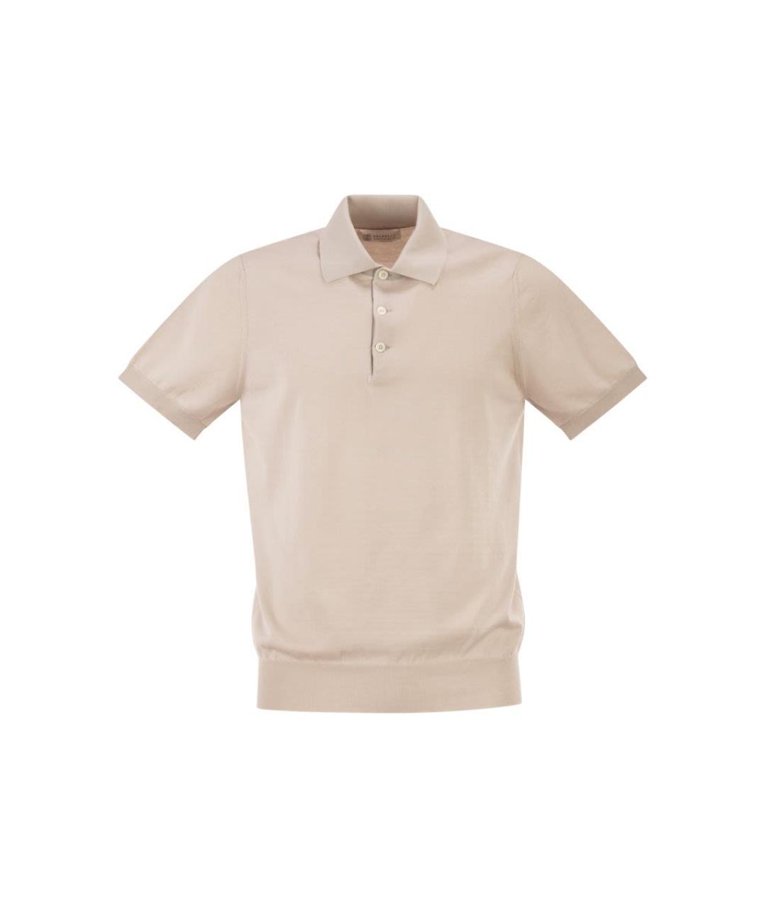 BRUNELLO CUCINELLI Бежевое хлопковое поло с коротким рукавом, фото 1