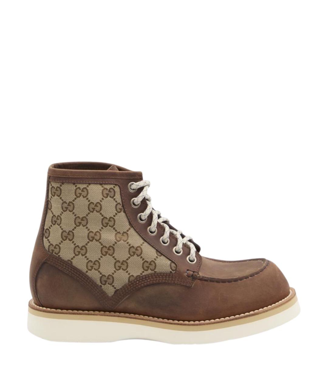 GUCCI Коричневые кожаные низкие ботинки, фото 1