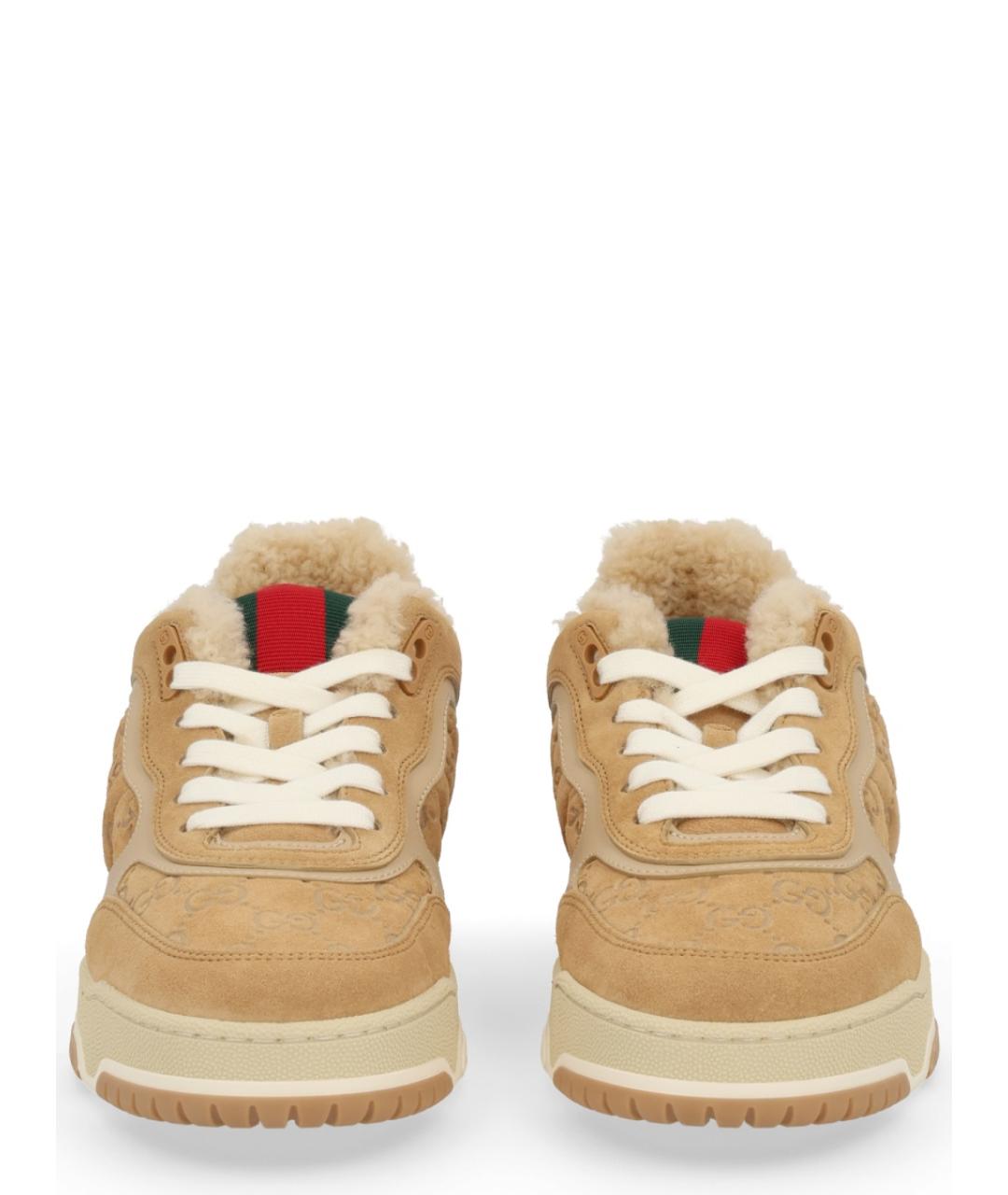 GUCCI Бежевые кожаные кроссовки, фото 3