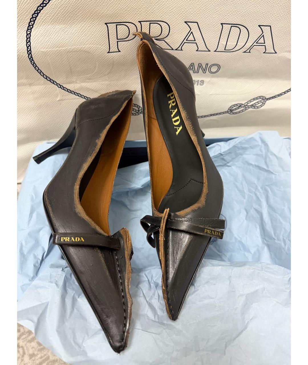 PRADA Коричневые кожаные туфли, фото 3