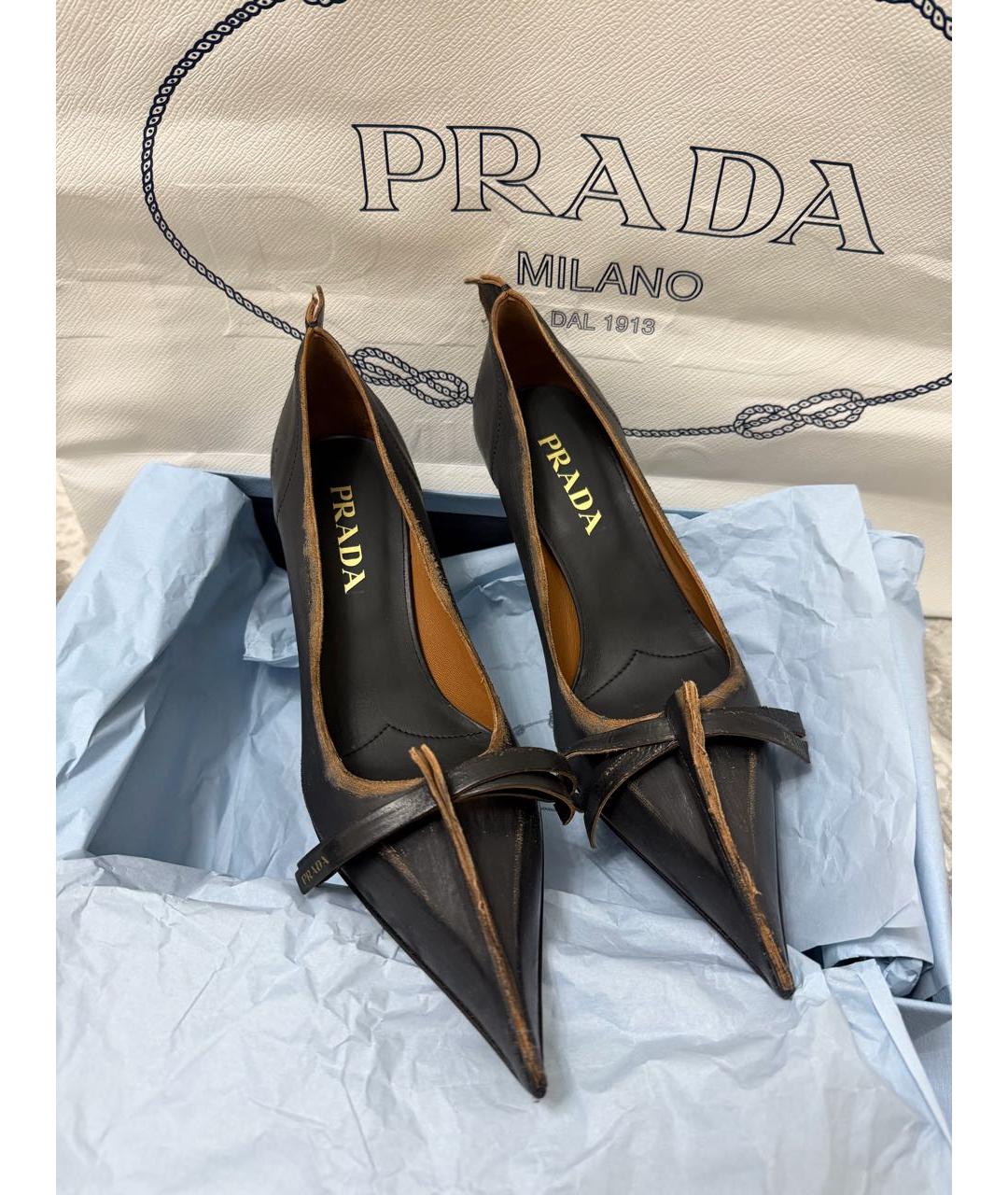 PRADA Коричневые кожаные туфли, фото 2