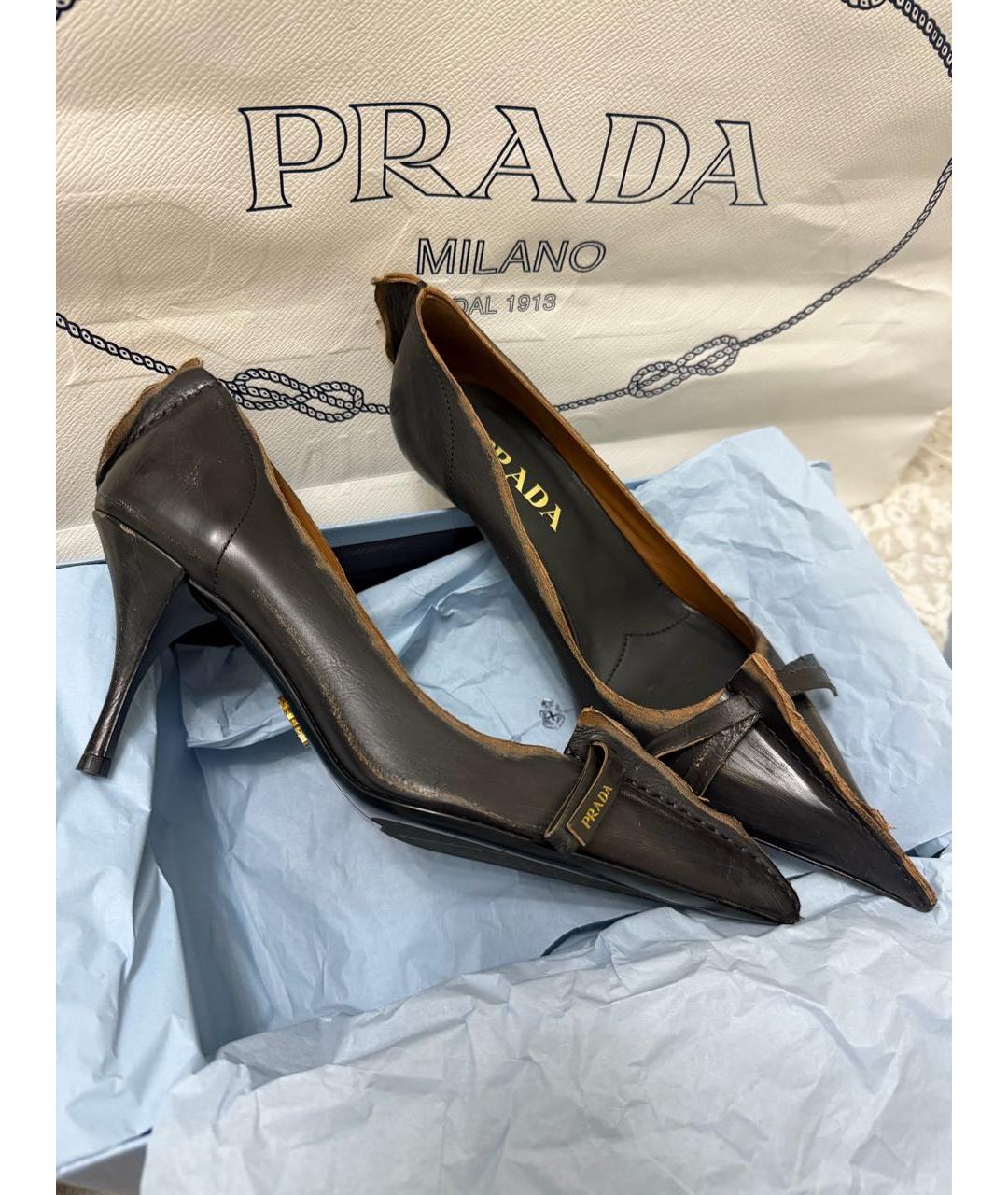 PRADA Коричневые кожаные туфли, фото 4