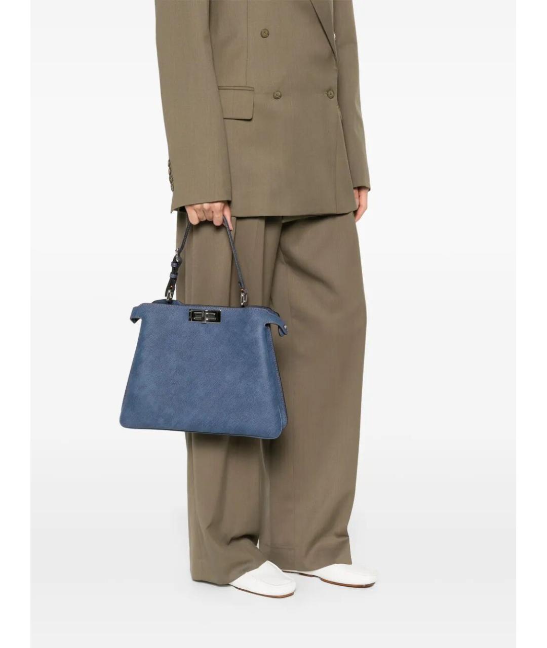 FENDI Синяя кожаная сумка с короткими ручками, фото 2