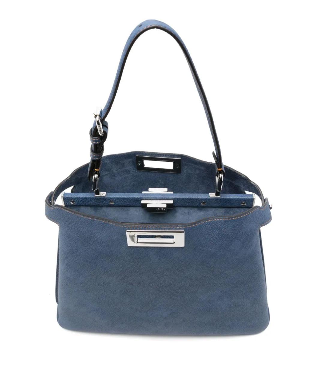 FENDI Синяя кожаная сумка с короткими ручками, фото 3