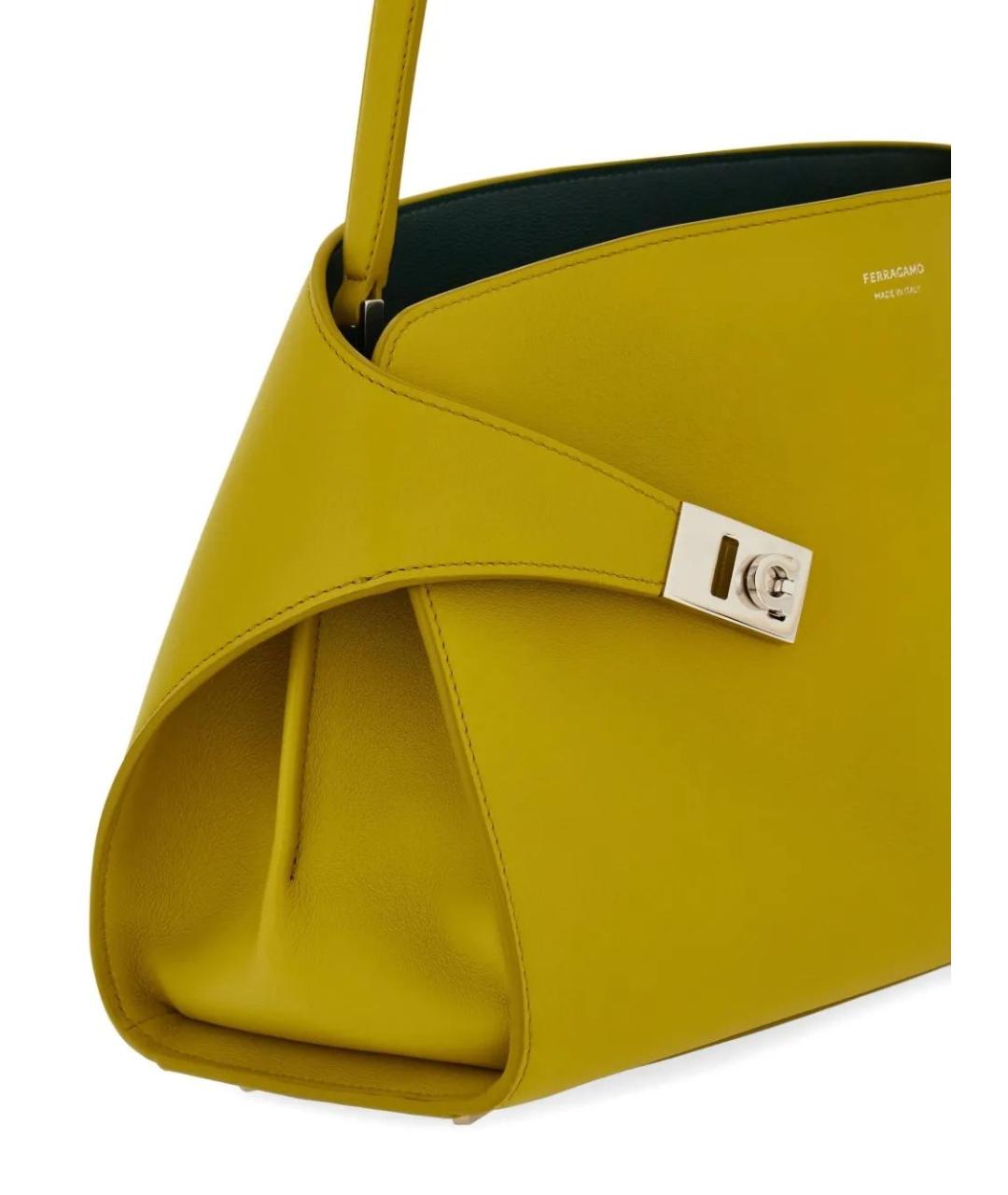 FERRAGAMO Желтая кожаная сумка с короткими ручками, фото 4