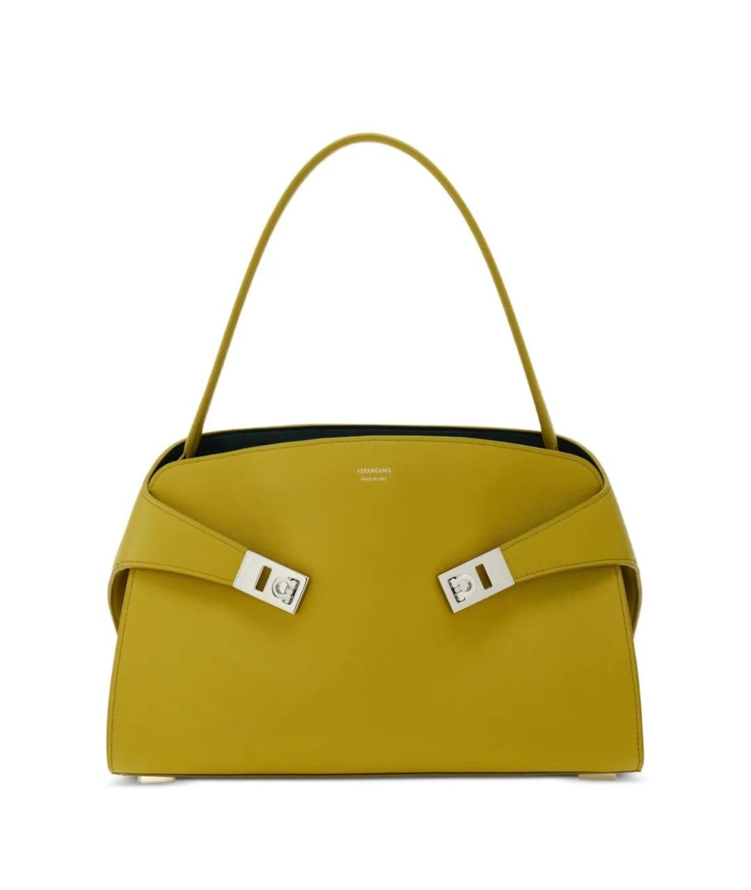 FERRAGAMO Желтая кожаная сумка с короткими ручками, фото 1