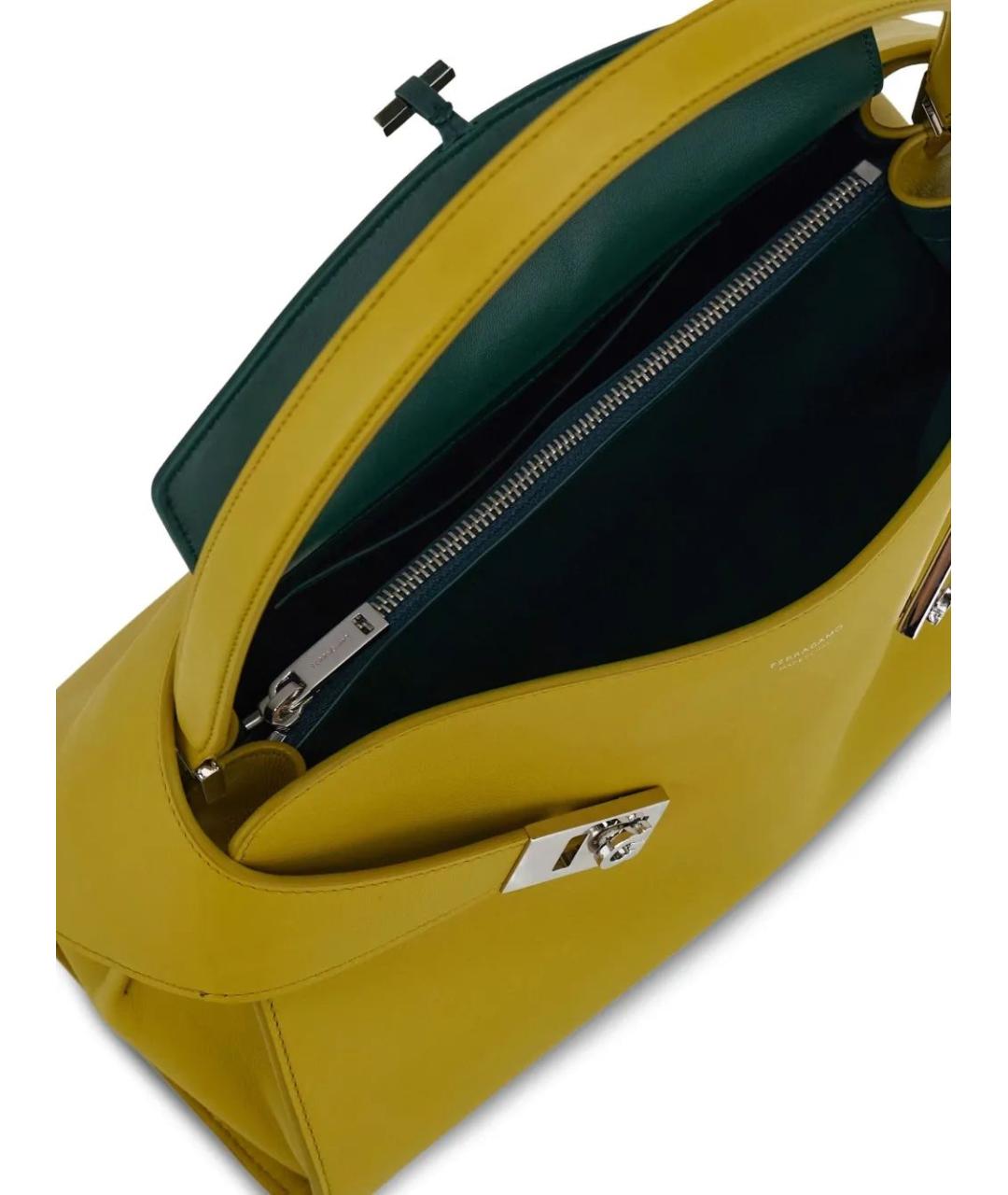 FERRAGAMO Желтая кожаная сумка с короткими ручками, фото 5