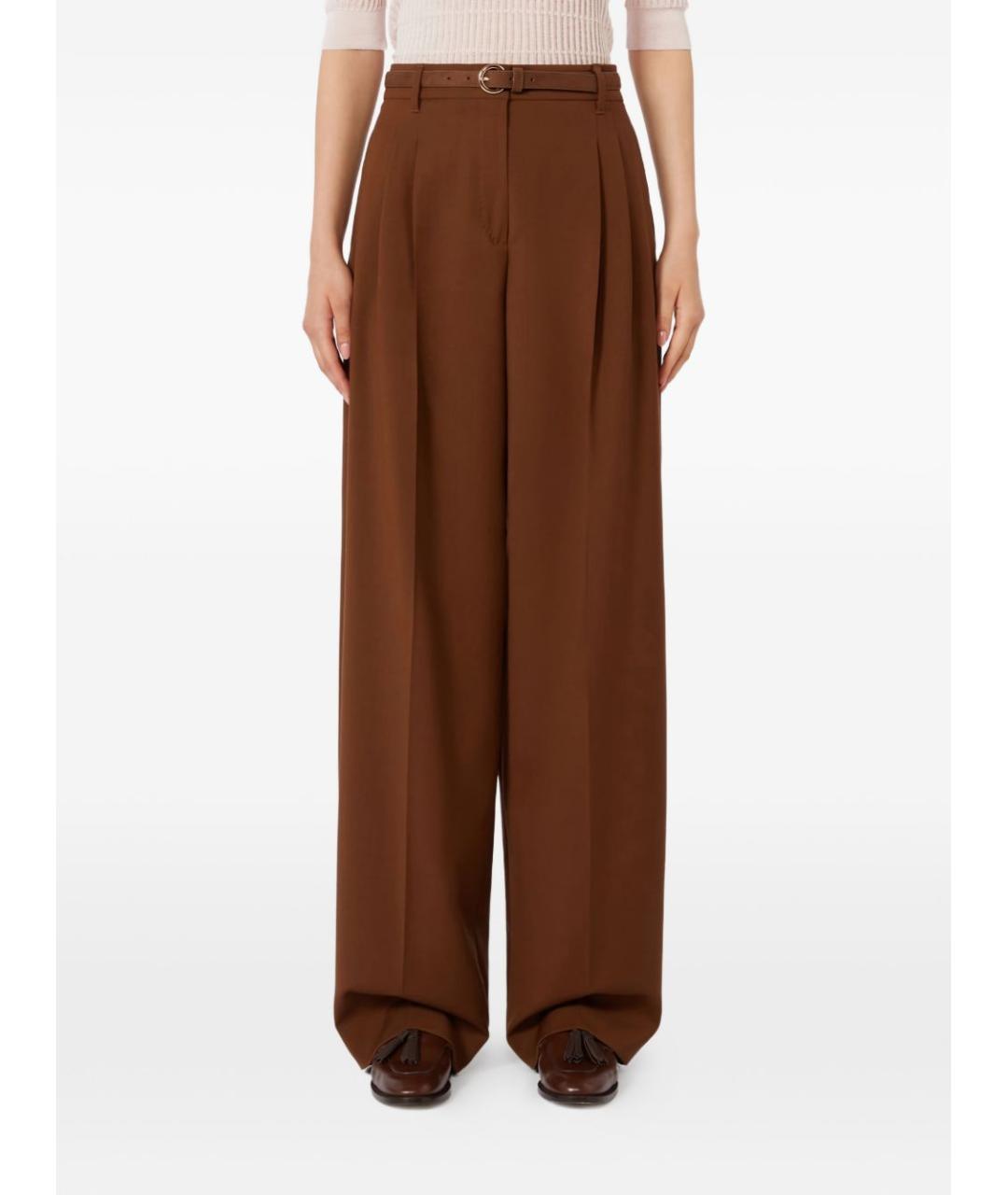 MAX MARA STUDIO Коричневые шерстяные прямые брюки, фото 2