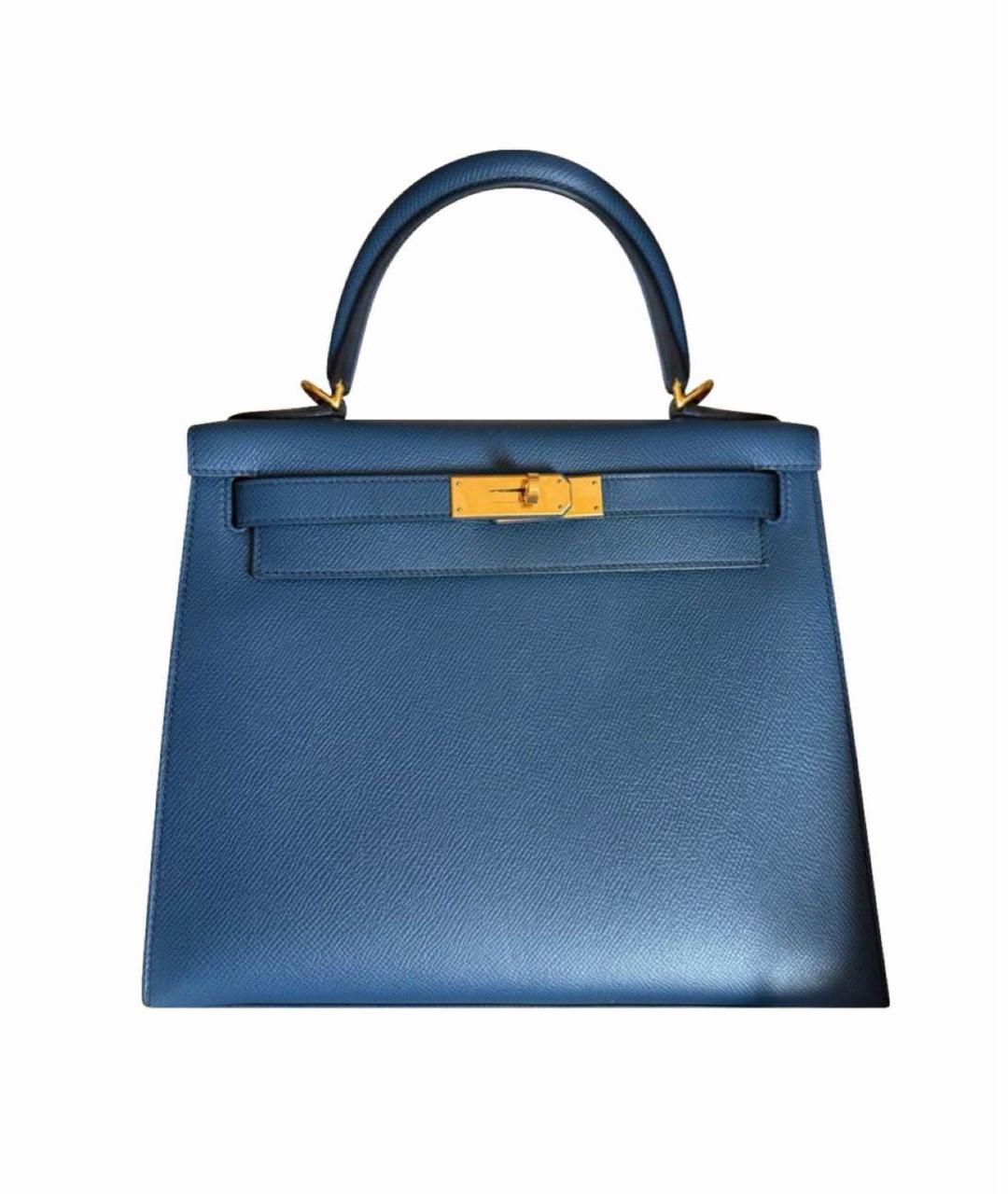 HERMES Темно-синяя кожаная сумка с короткими ручками, фото 9