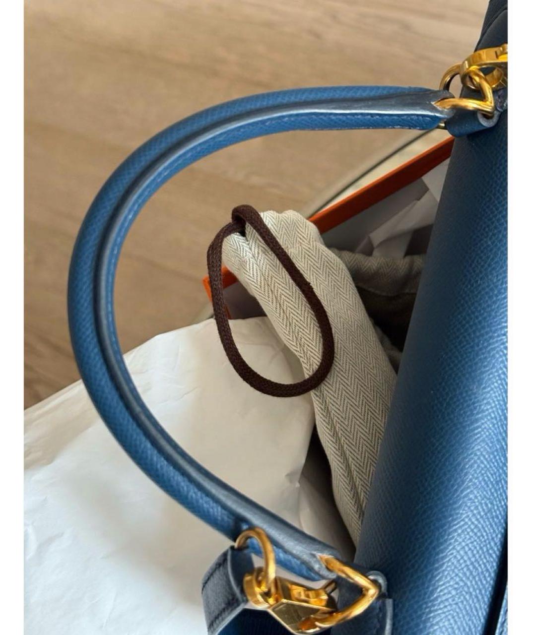 HERMES Темно-синяя кожаная сумка с короткими ручками, фото 3