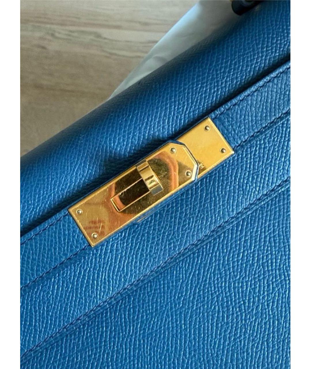 HERMES Темно-синяя кожаная сумка с короткими ручками, фото 2