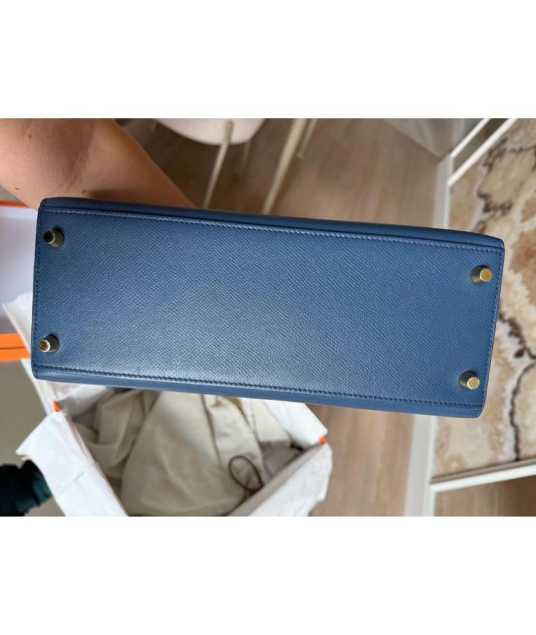 HERMES Темно-синяя кожаная сумка с короткими ручками, фото 5