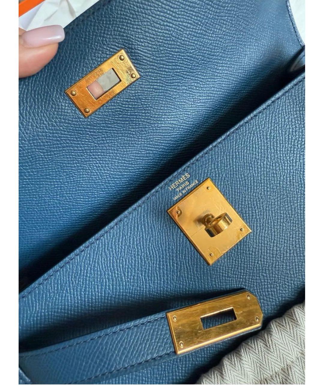 HERMES Темно-синяя кожаная сумка с короткими ручками, фото 7