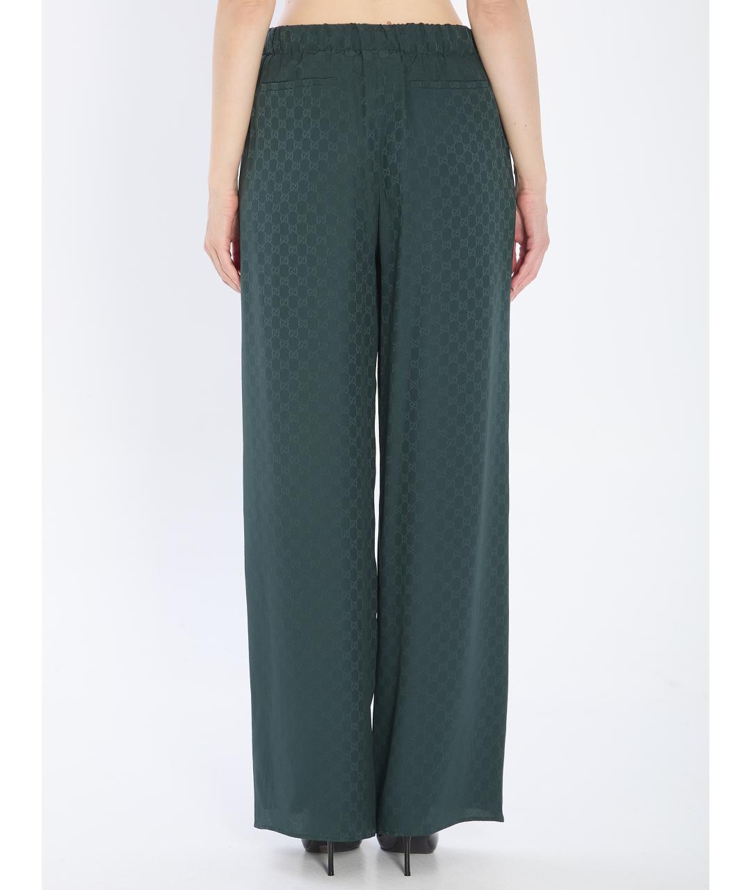 GUCCI Зеленые шелковые прямые брюки, фото 4
