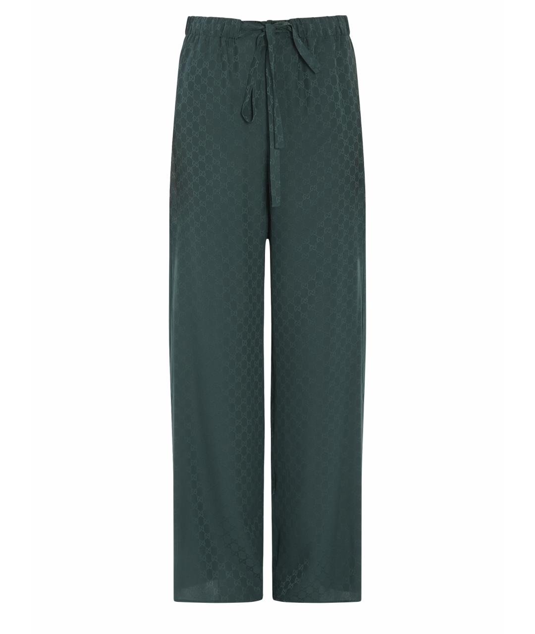 GUCCI Зеленые шелковые прямые брюки, фото 1