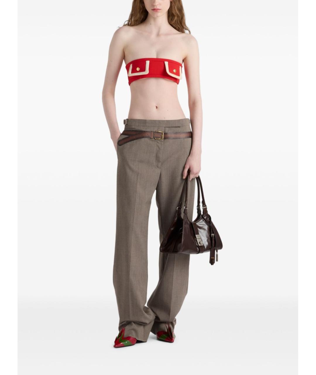 PRADA Коричневые шерстяные прямые брюки, фото 4