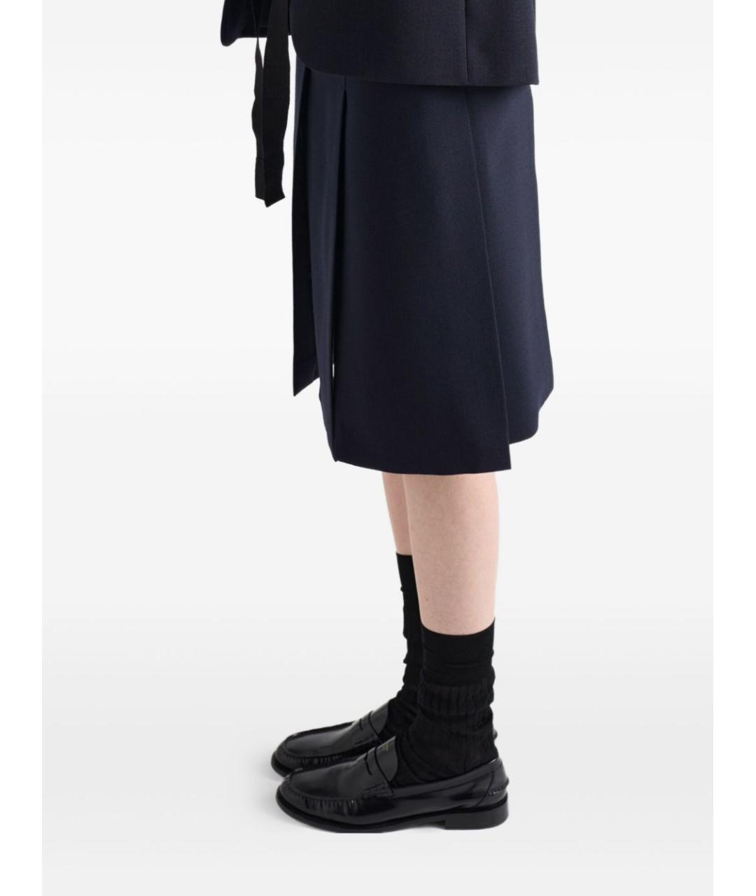 PRADA Темно-синяя шерстяная юбка миди, фото 3