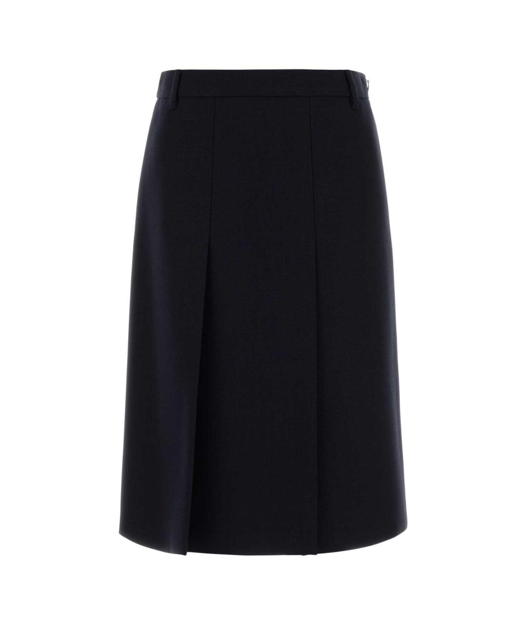 PRADA Темно-синяя шерстяная юбка миди, фото 1