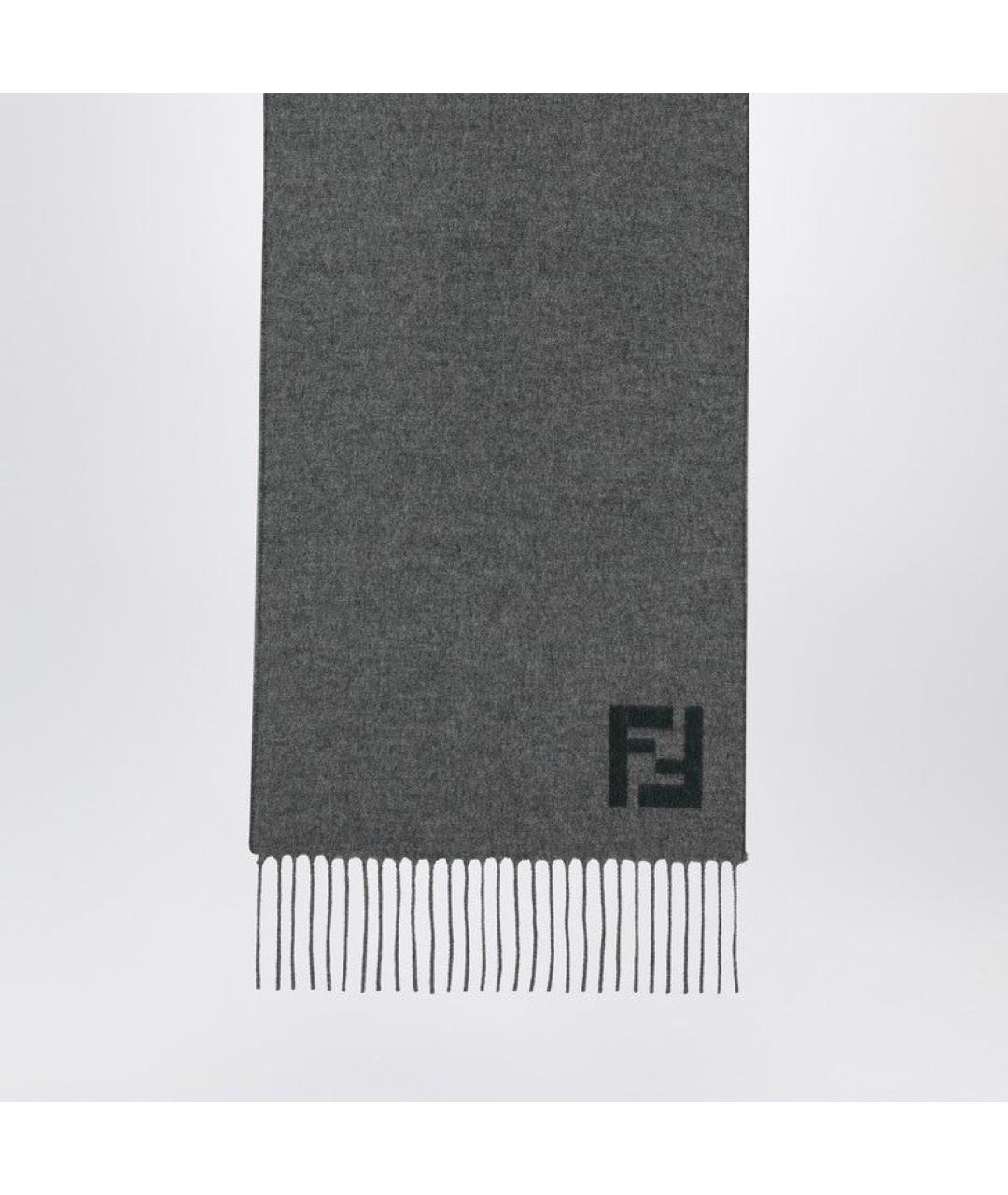FENDI Серый шерстяной шарф, фото 2