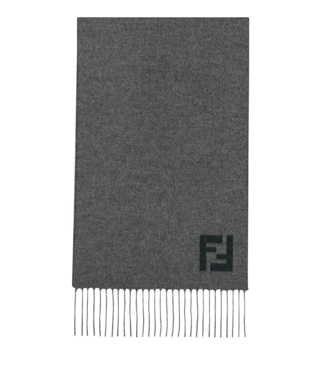 FENDI Серый шерстяной шарф, фото 2