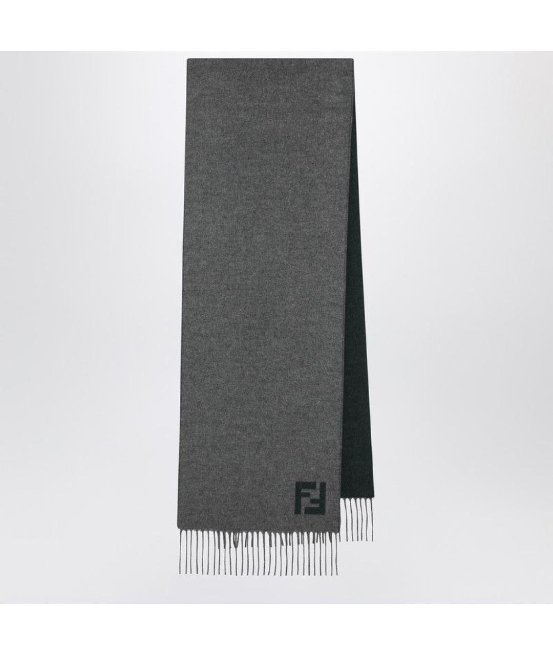 FENDI Серый шерстяной шарф, фото 4