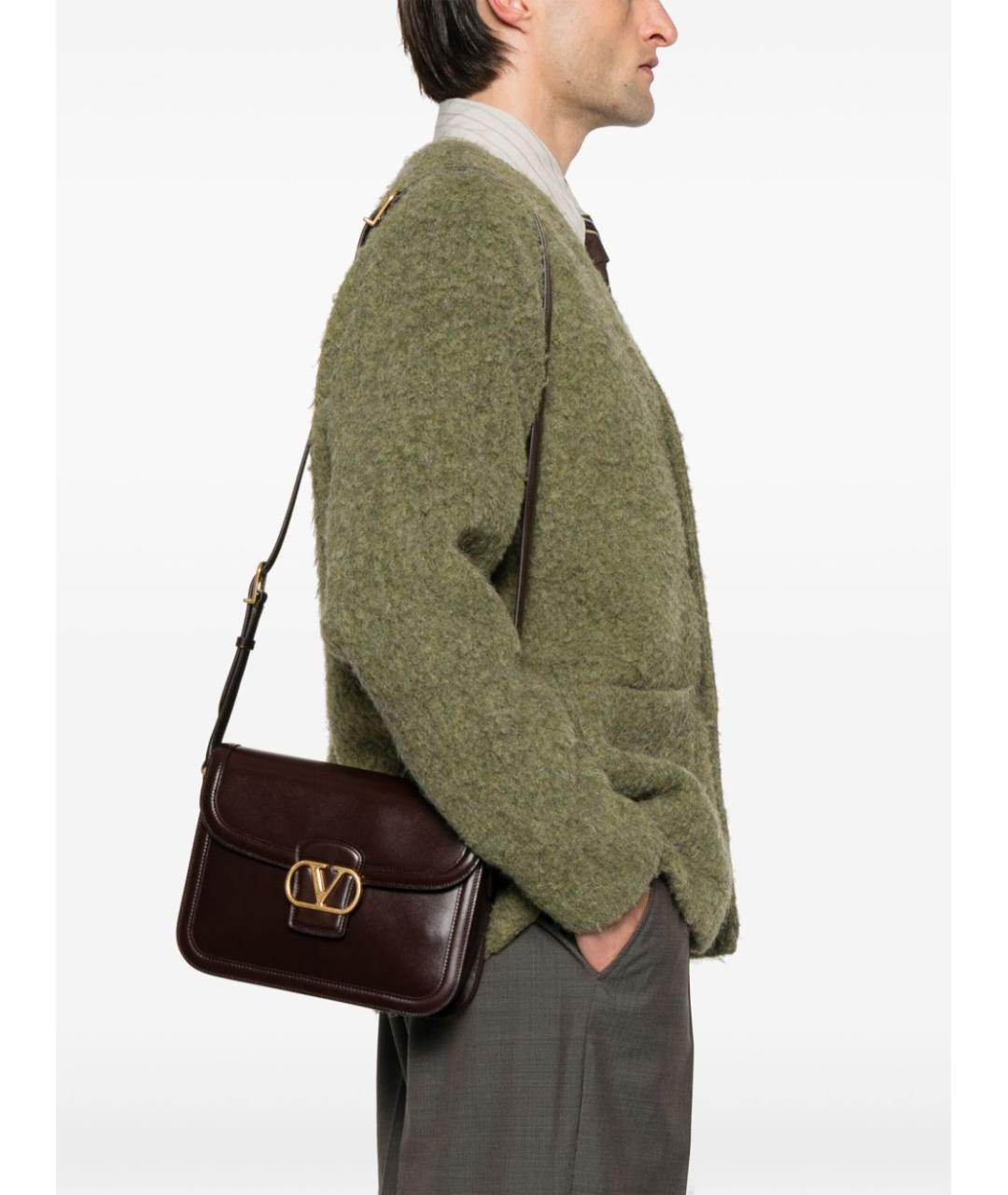 VALENTINO Коричневая кожаная сумка на плечо, фото 5