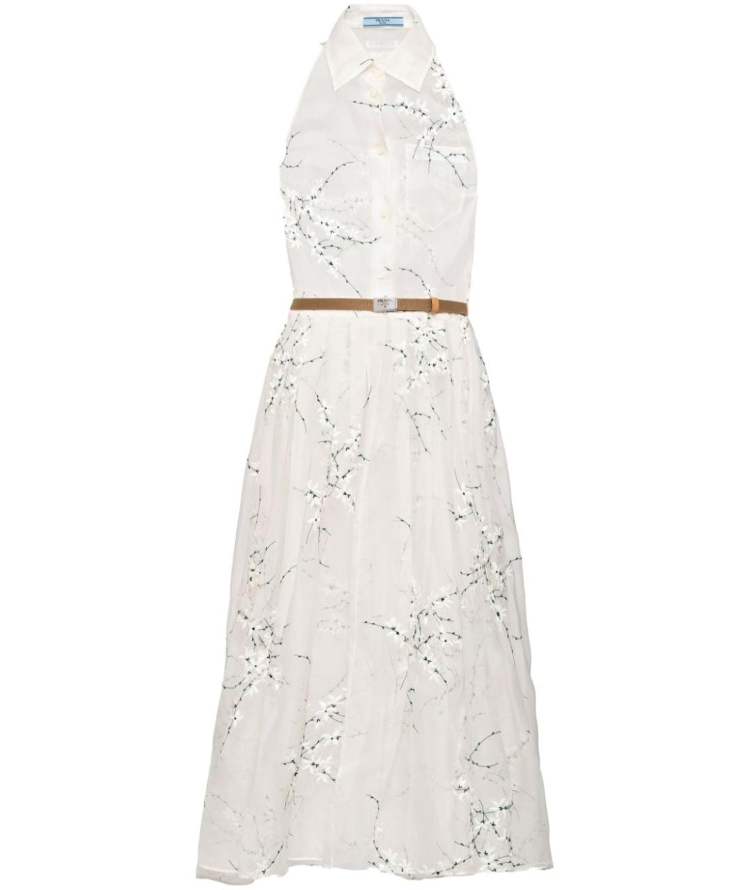 PRADA Белое шелковое коктейльное платье, фото 1