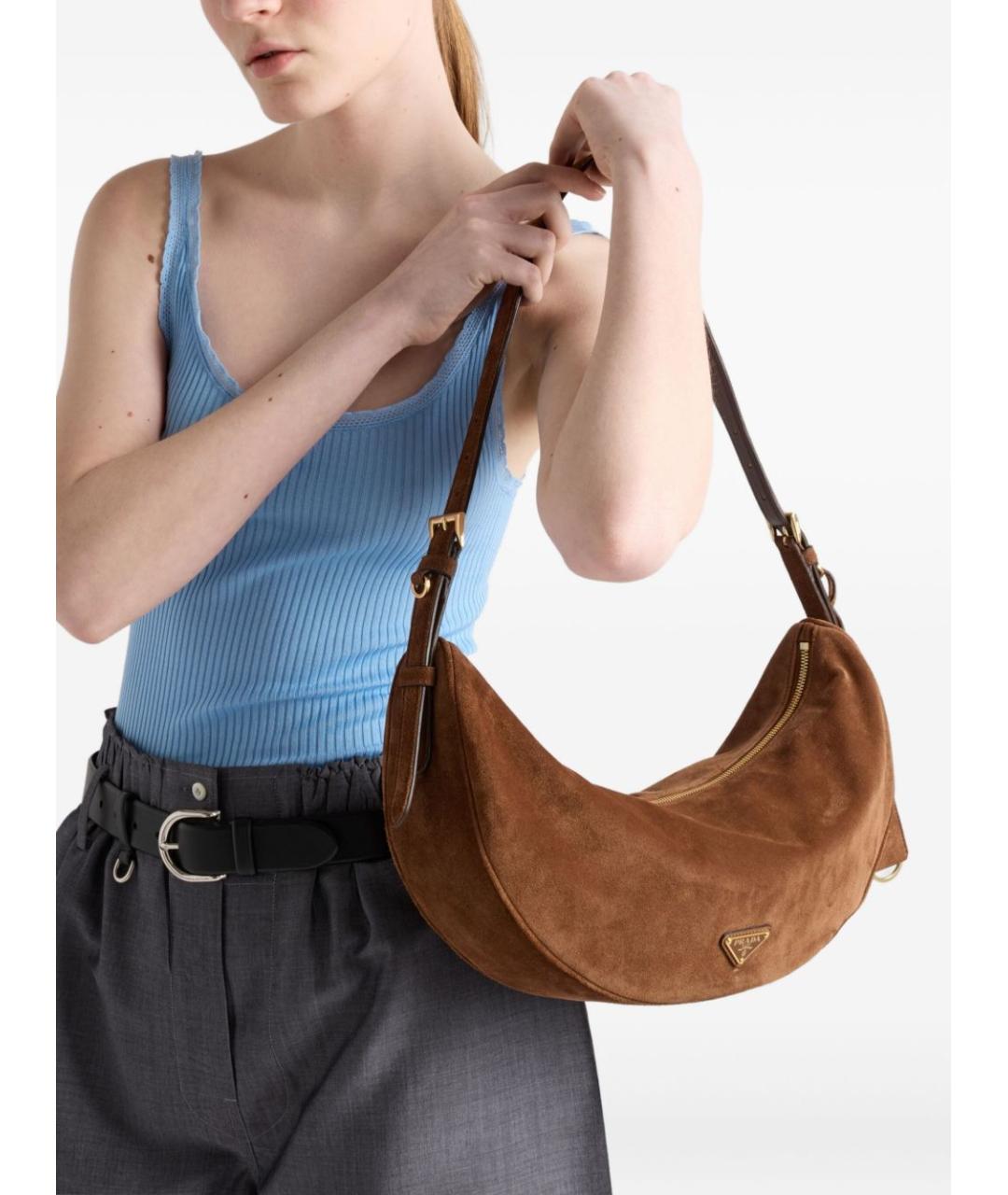 PRADA Коричневая замшевая сумка через плечо, фото 4