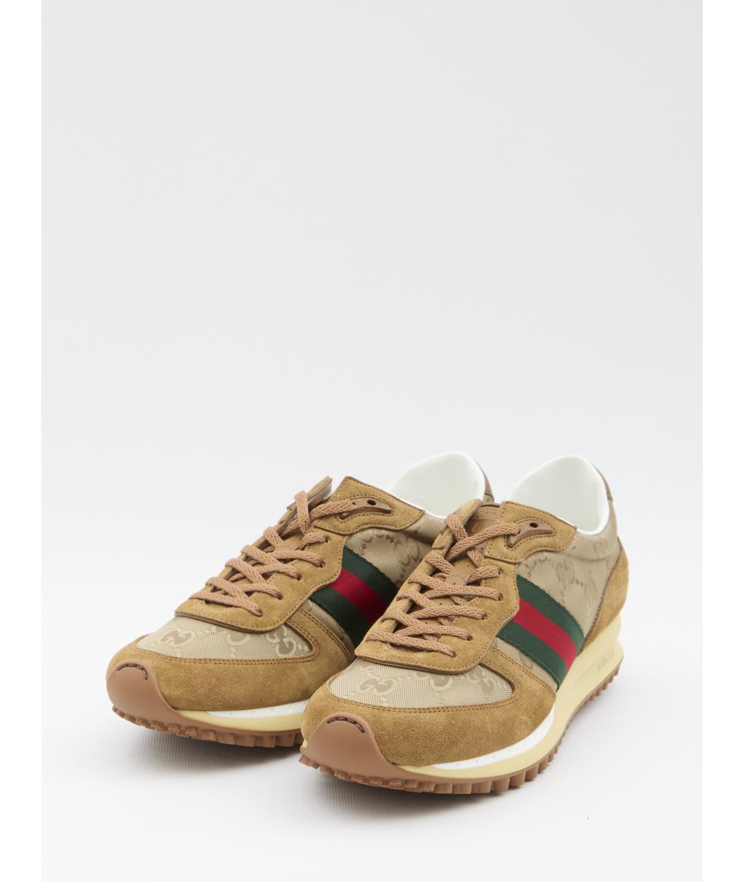 GUCCI Коричневые кожаные низкие кроссовки / кеды, фото 2