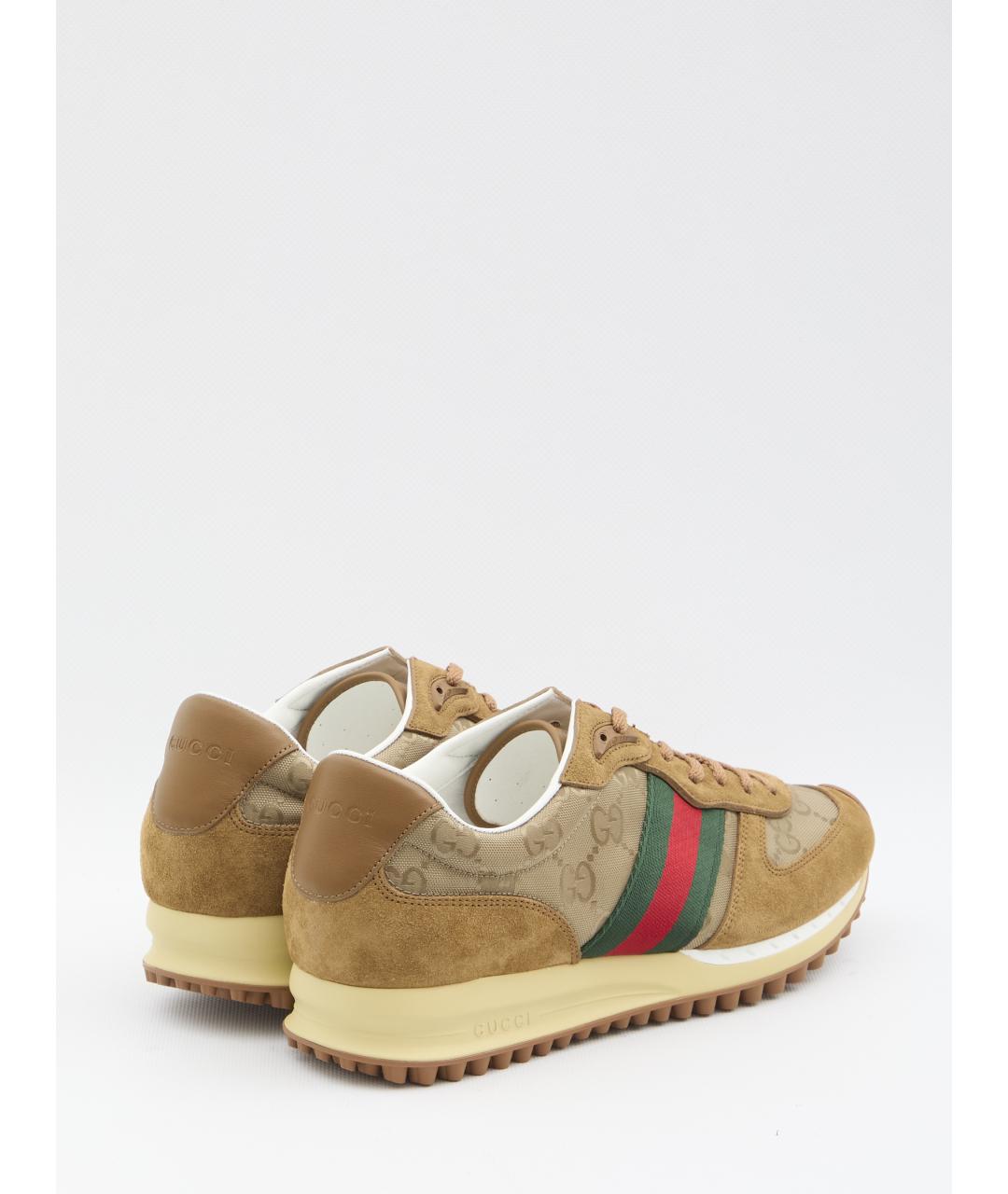 GUCCI Коричневые кожаные низкие кроссовки / кеды, фото 3