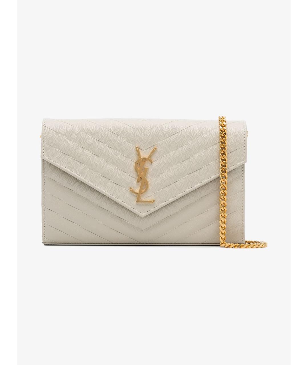 SAINT LAURENT Белая кожаная сумка через плечо, фото 2