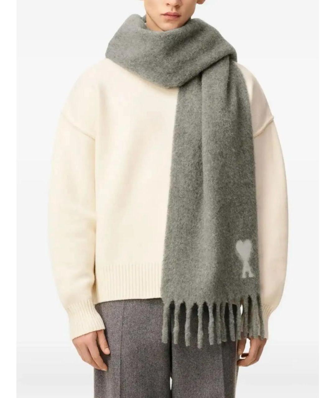 Ami Paris Серый шерстяной шарф, фото 3